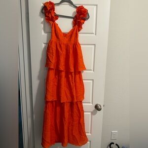 Orange Tropical Maxi Dress